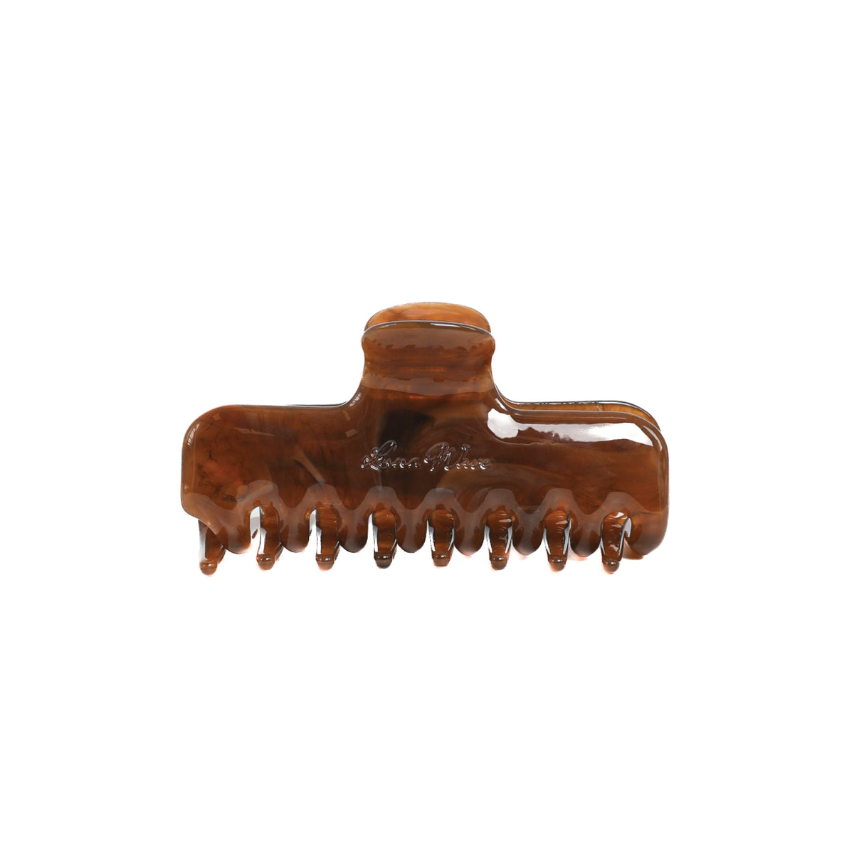 Luna Wave Jelly Claw in Amber, a glossy translucent brown acetate hair claw clip with marbled detailing.