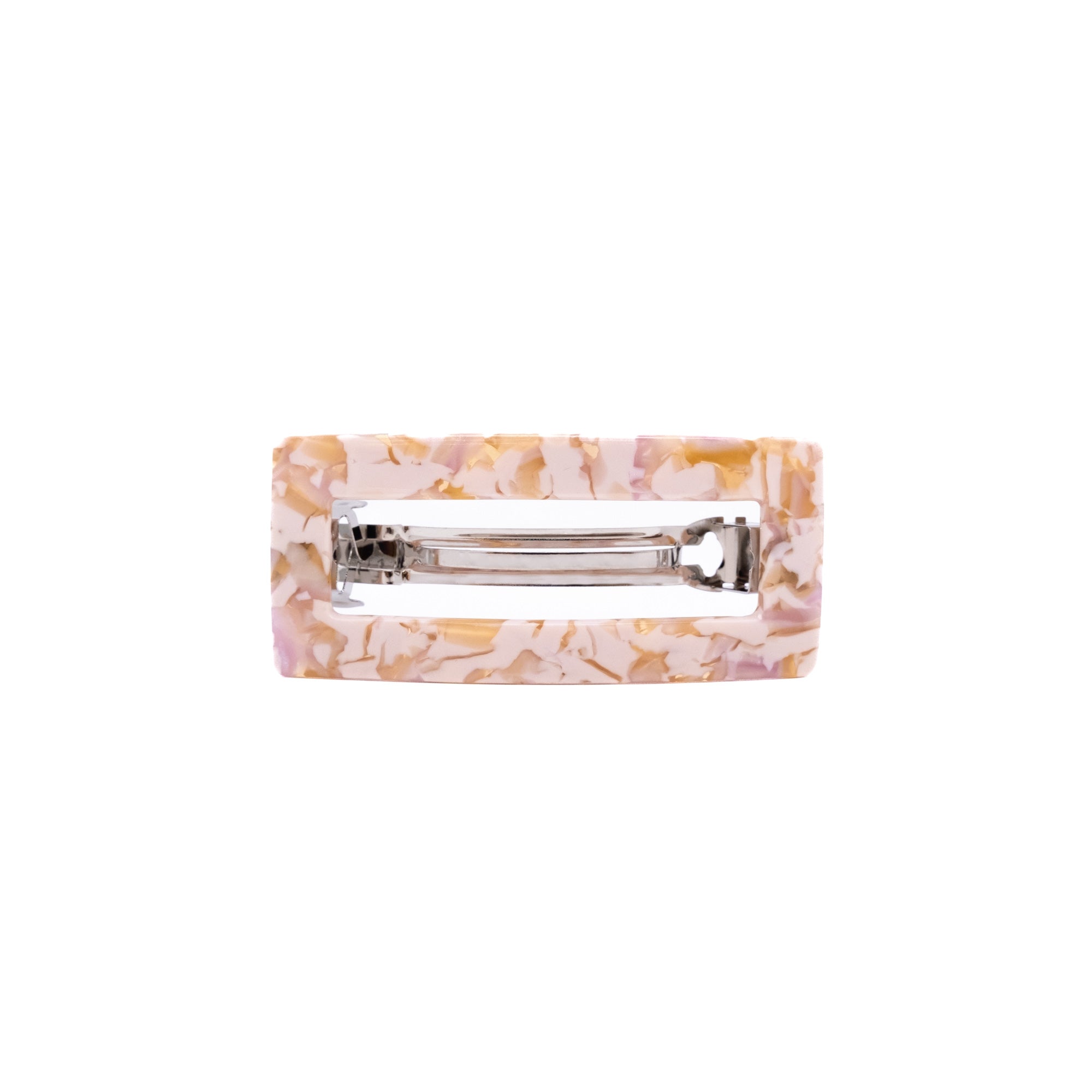 Pink Earth Barrette by Luna Wave in soft pink biodegradable acetate with a minimalist barrette shape.