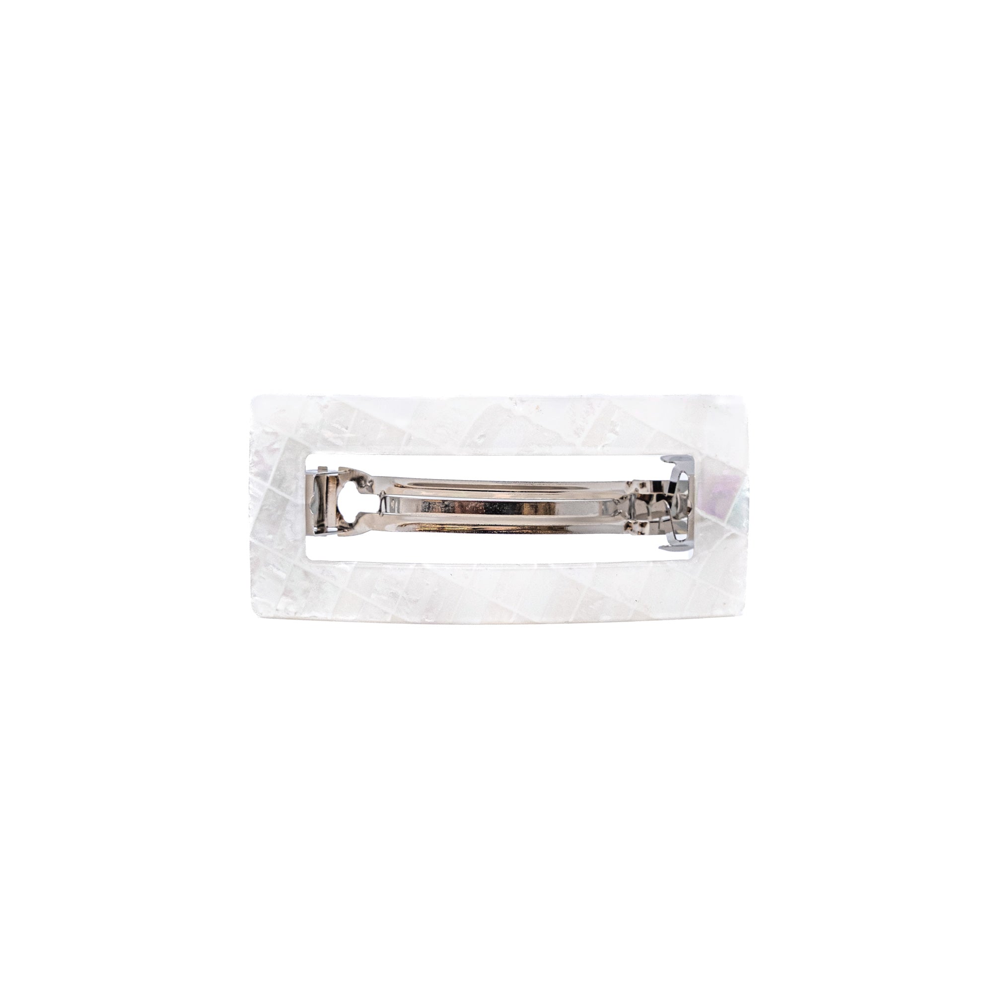 Seashell Earth Barrette by Luna Wave in pearly white biodegradable acetate with a sleek, minimalist design.