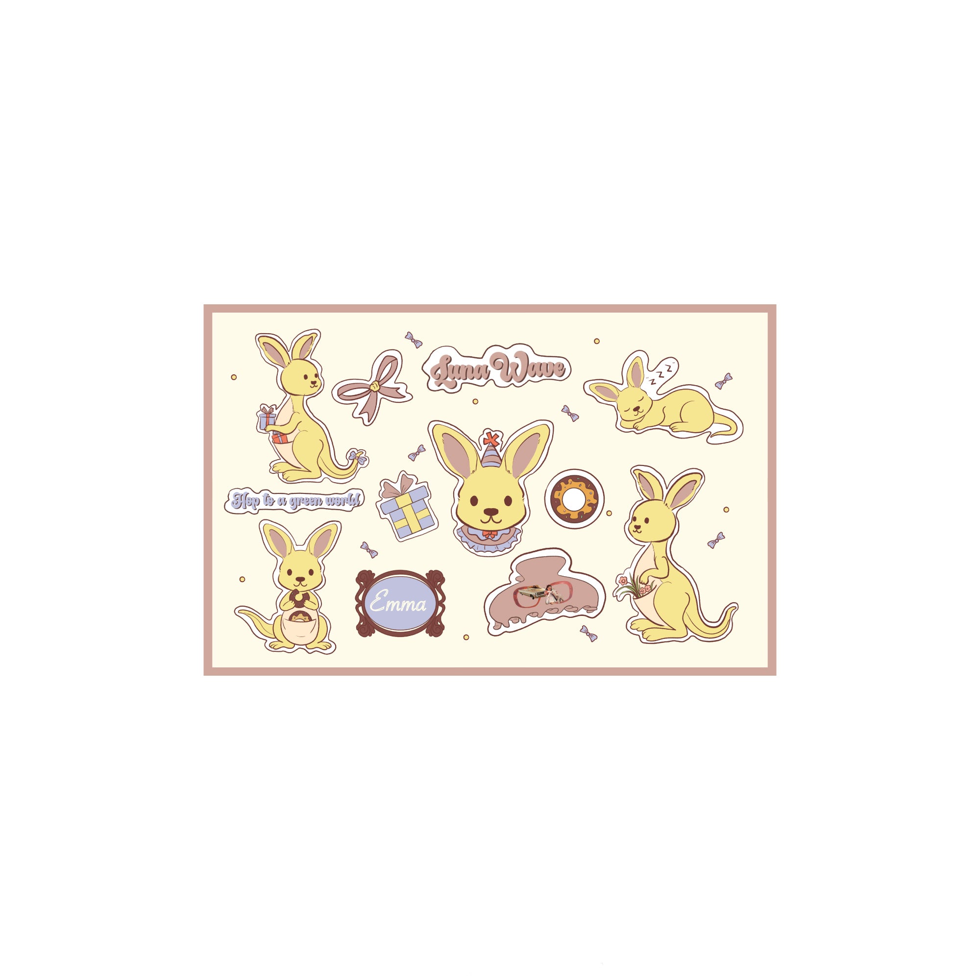 Luna Wave Emma kangaroo illustrated sticker for notebooks and planners