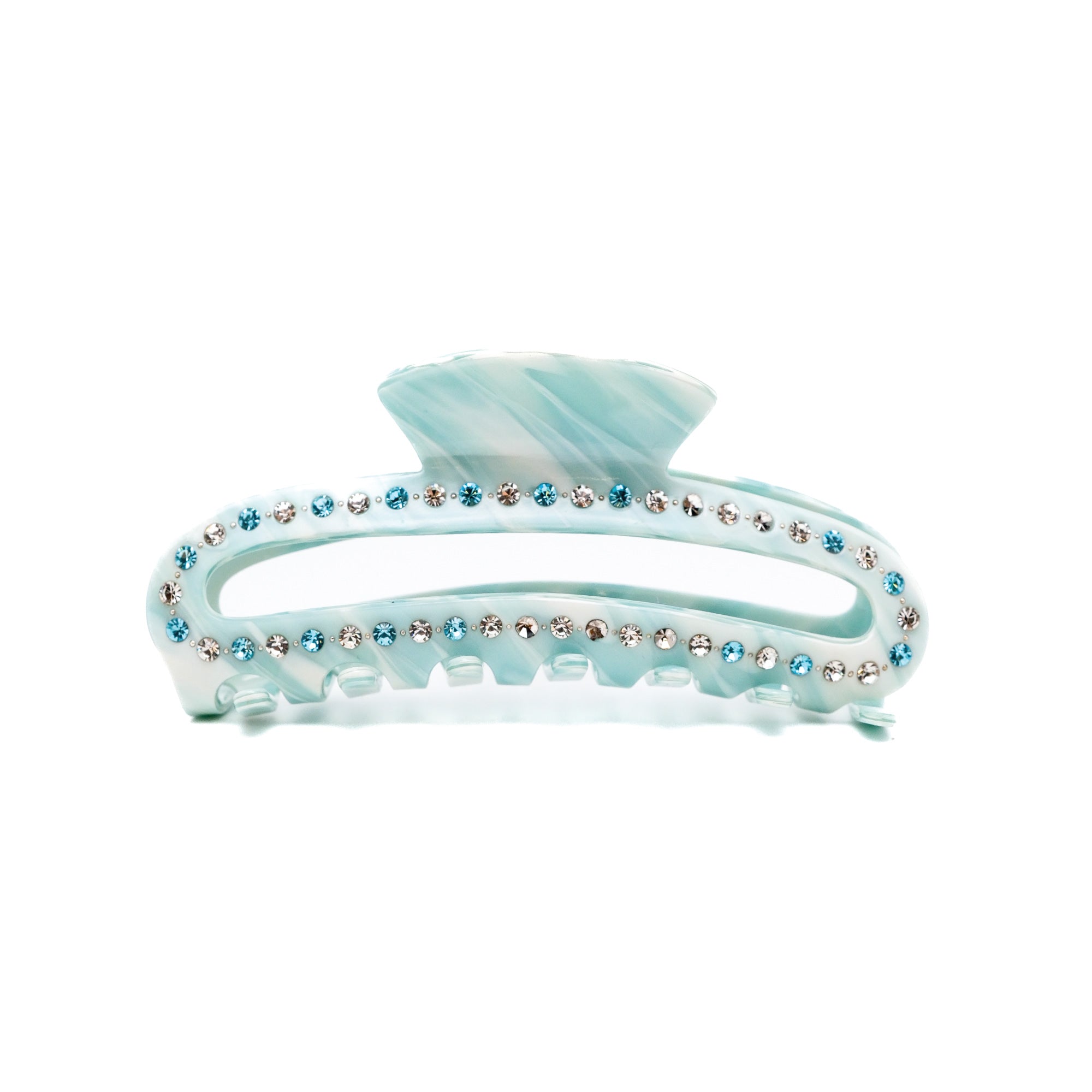 Blue Cloud Claw XL marbled blue acetate claw clip with rhinestone details