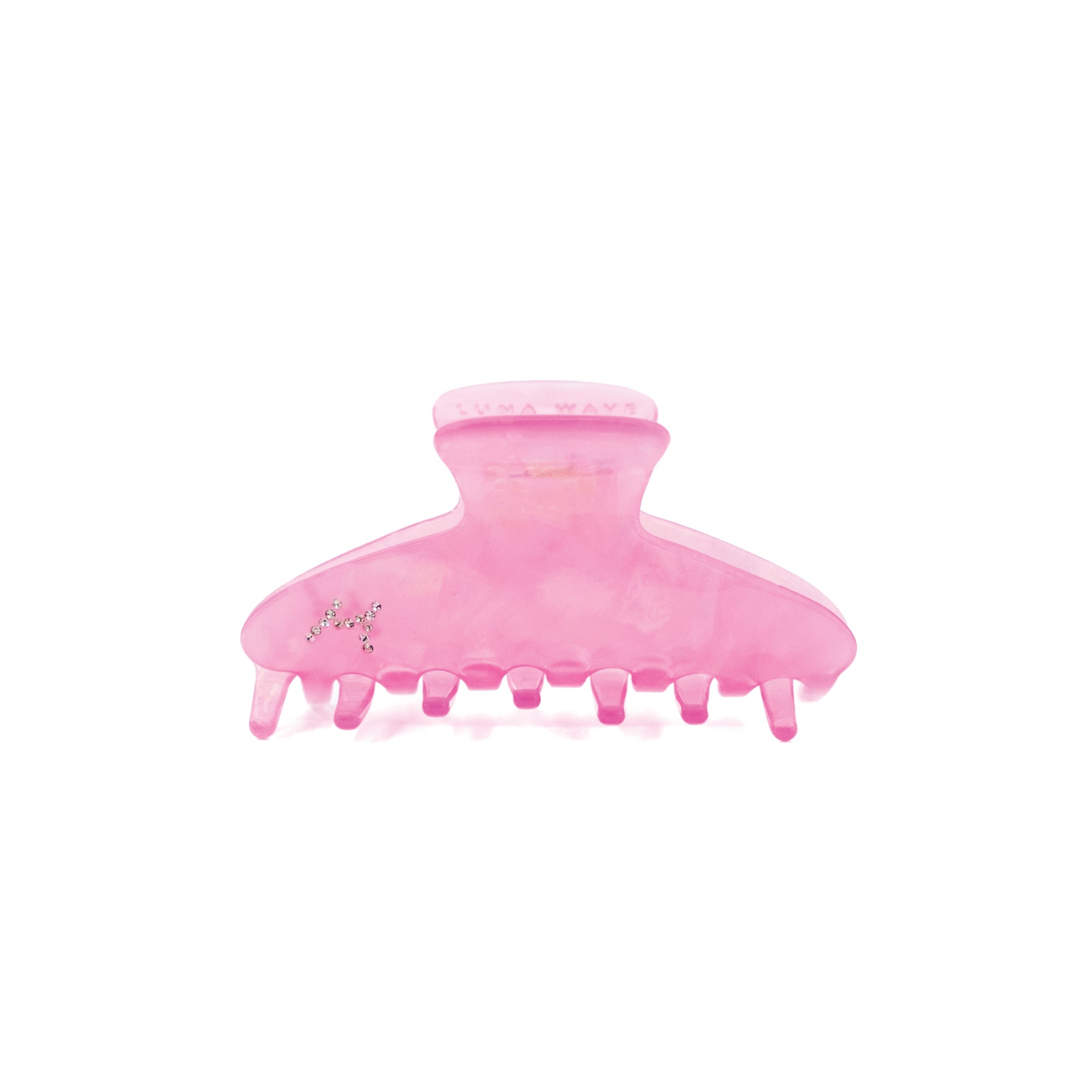 Eco-friendly acetate claw clip in blush pink with crystal letter M