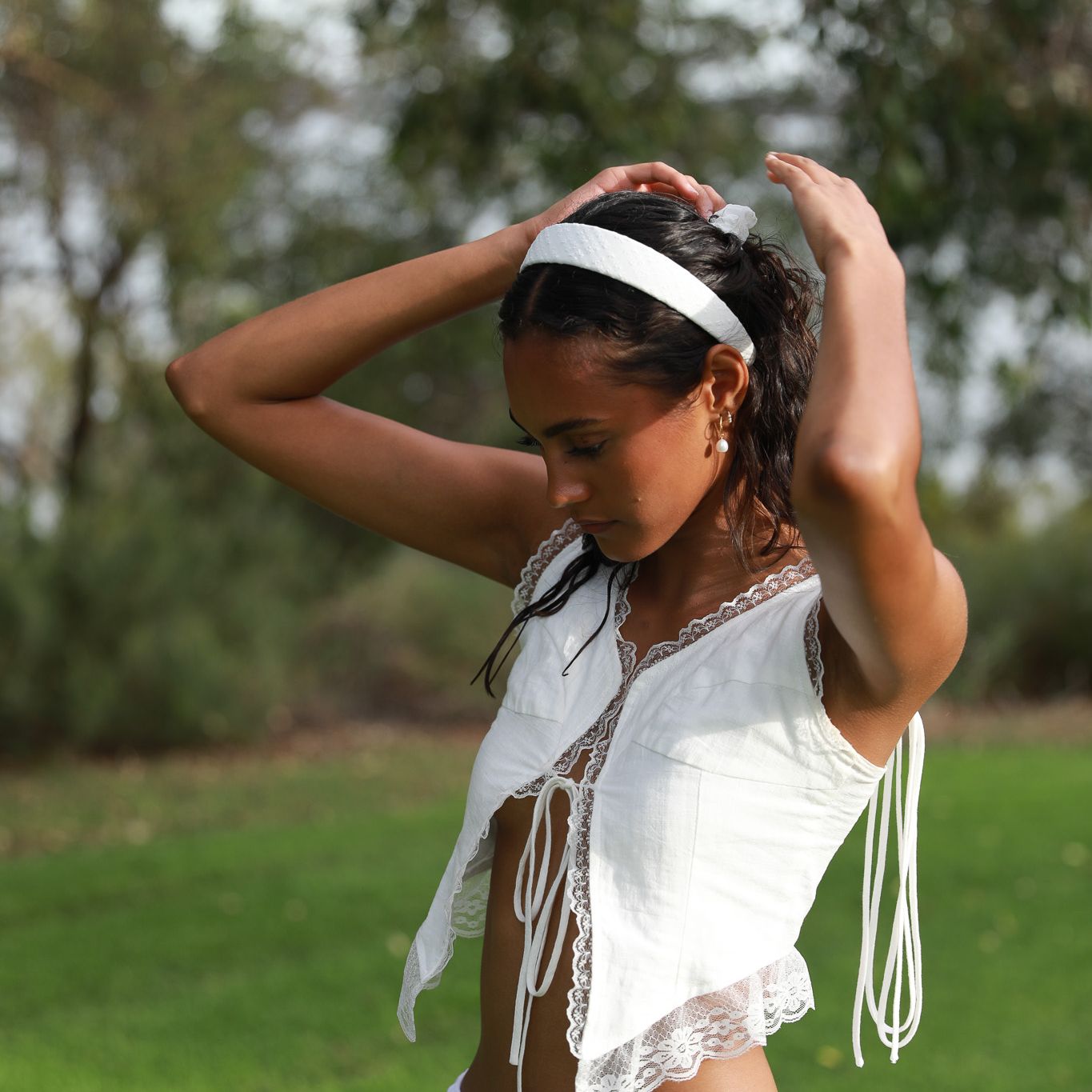 MILK GINGHAM HEADBAND