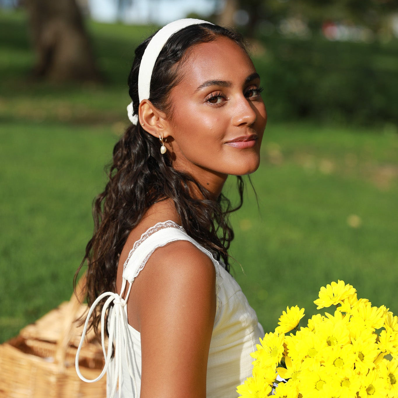 MILK GINGHAM HEADBAND