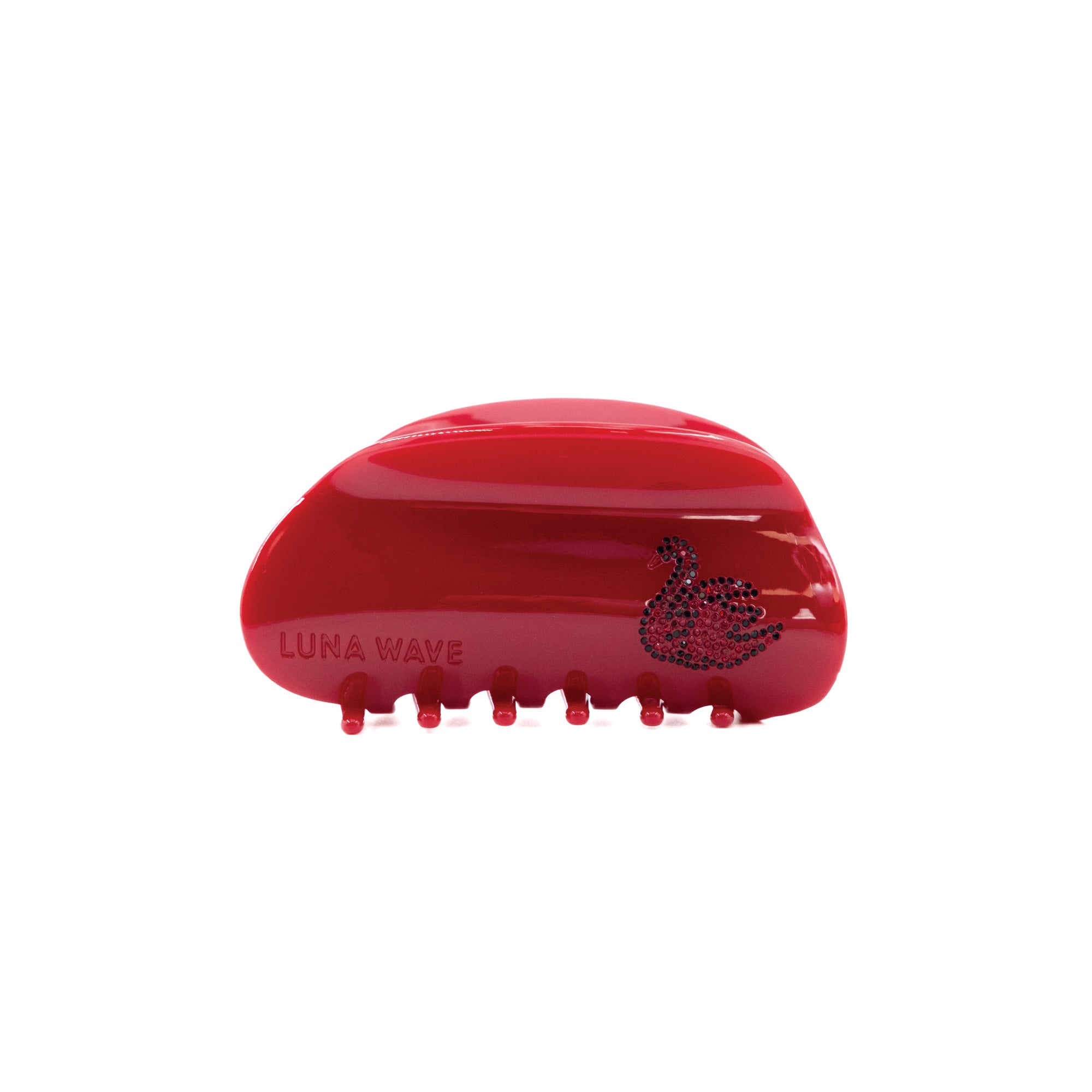 Deep red hair claw with rhinestone detail and glossy finish by Luna Wave