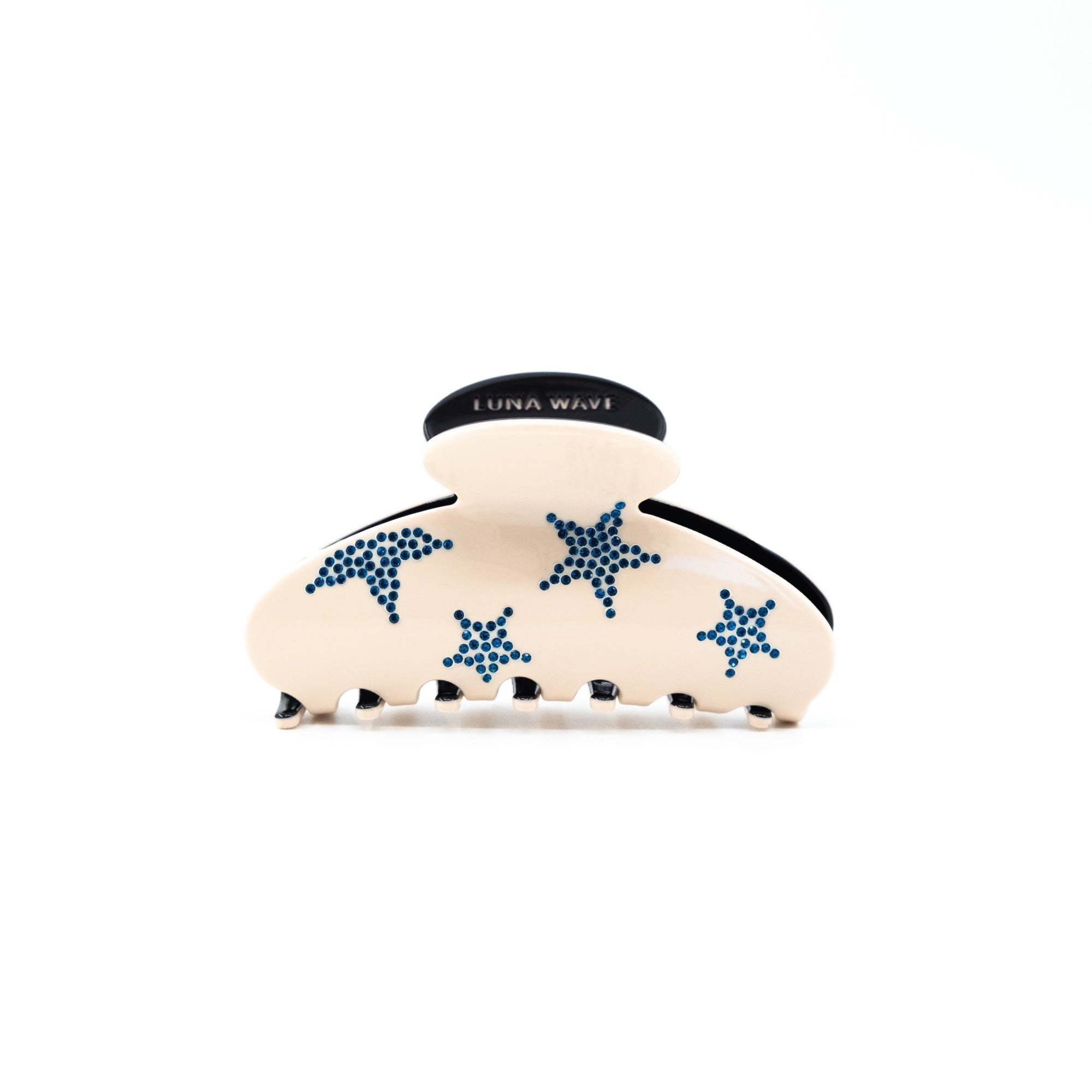 Eco-friendly acetate claw clip with blue rhinestone star details