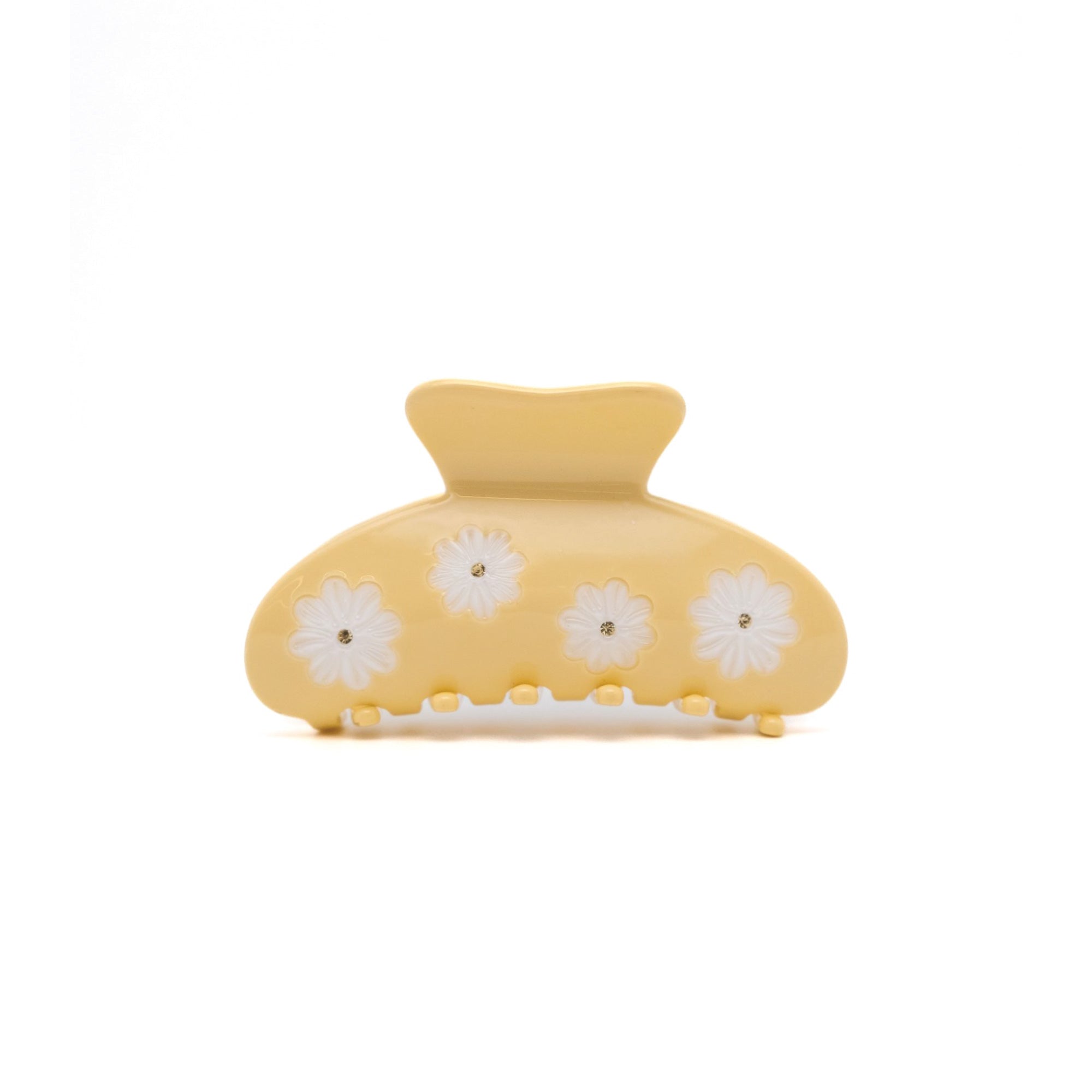 Daisy Claw by Luna Wave in butter yellow with white daisy details and crystal centres.