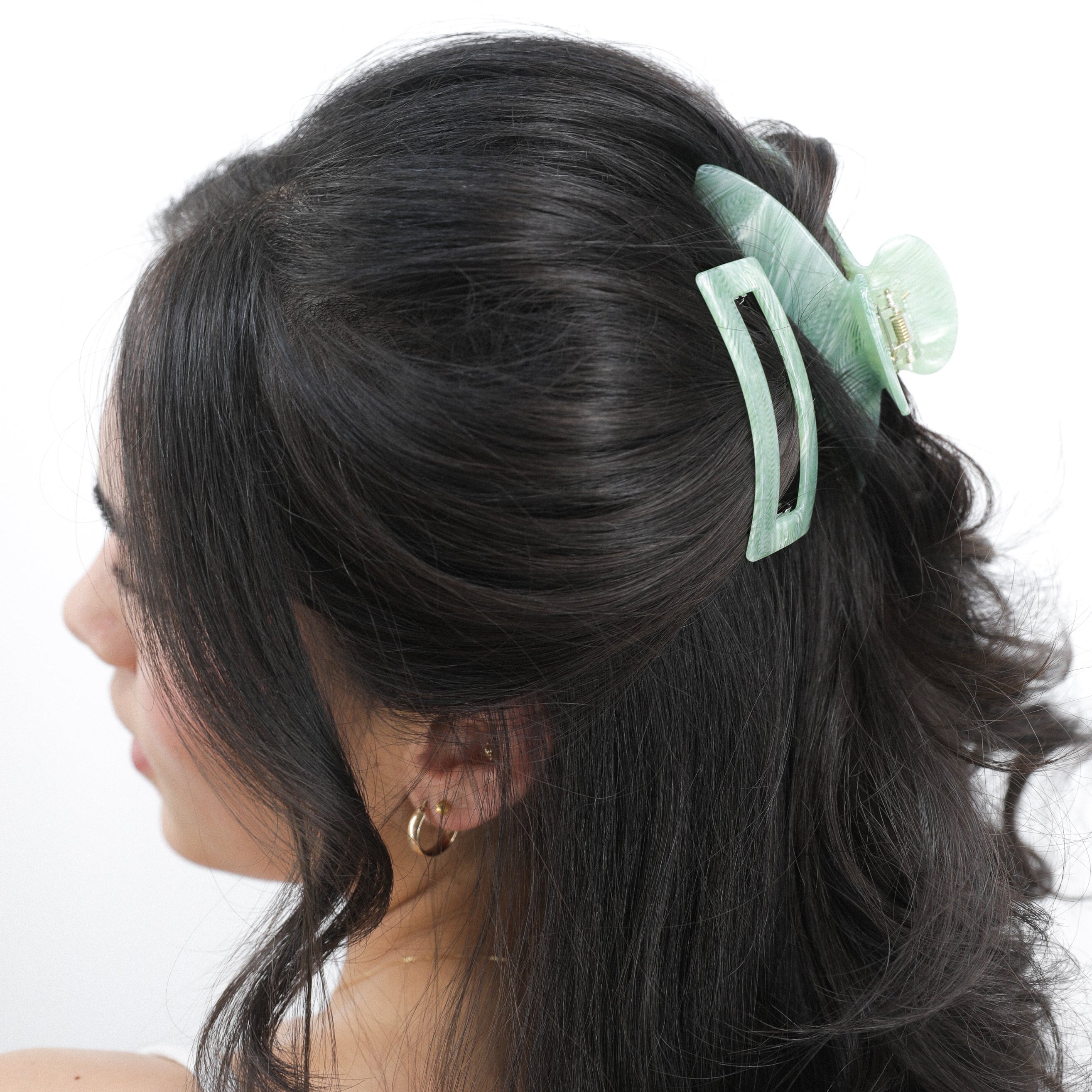 Luna Wave green jade earth hair barrette