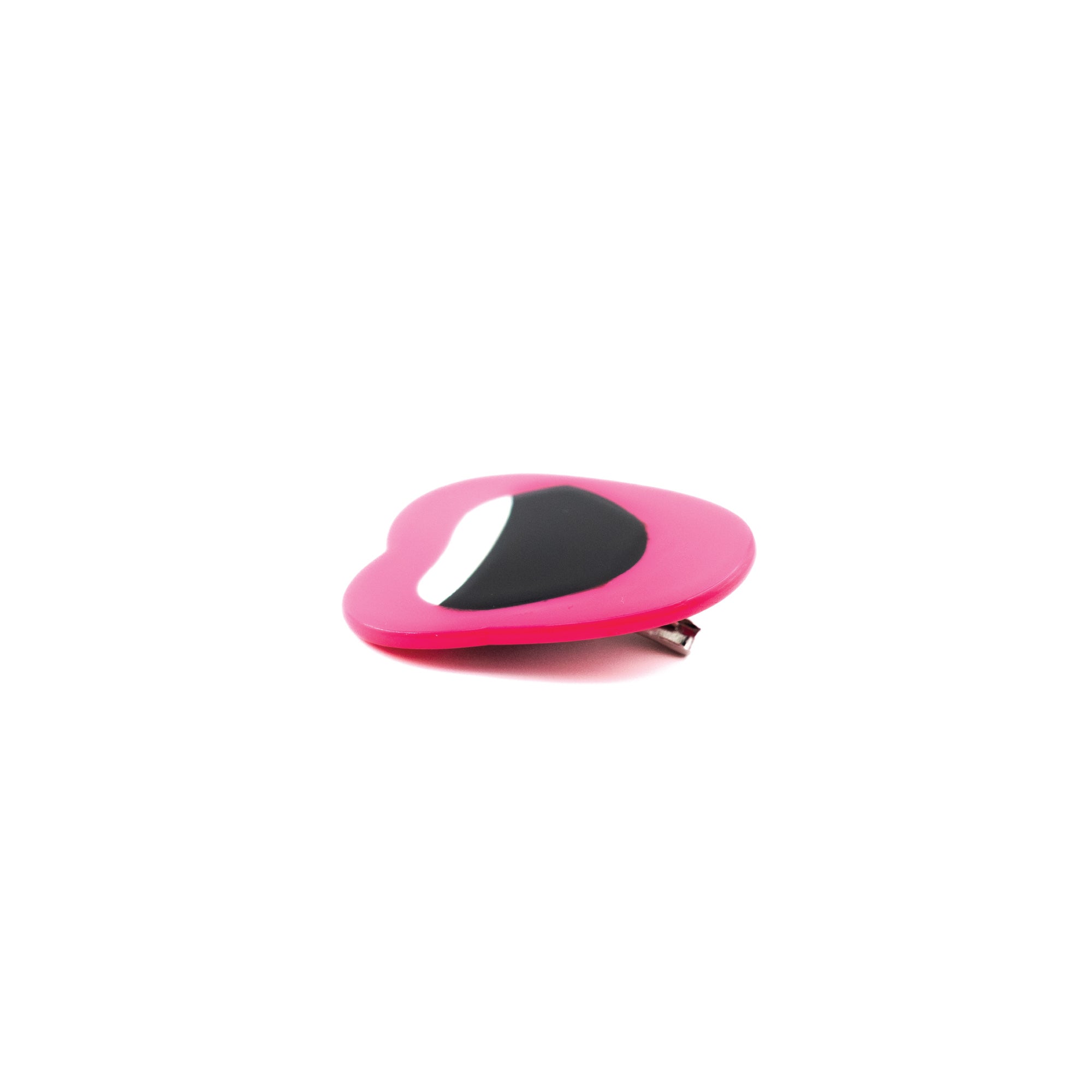 Eco-friendly acetate side hair clip with bright pink lip design