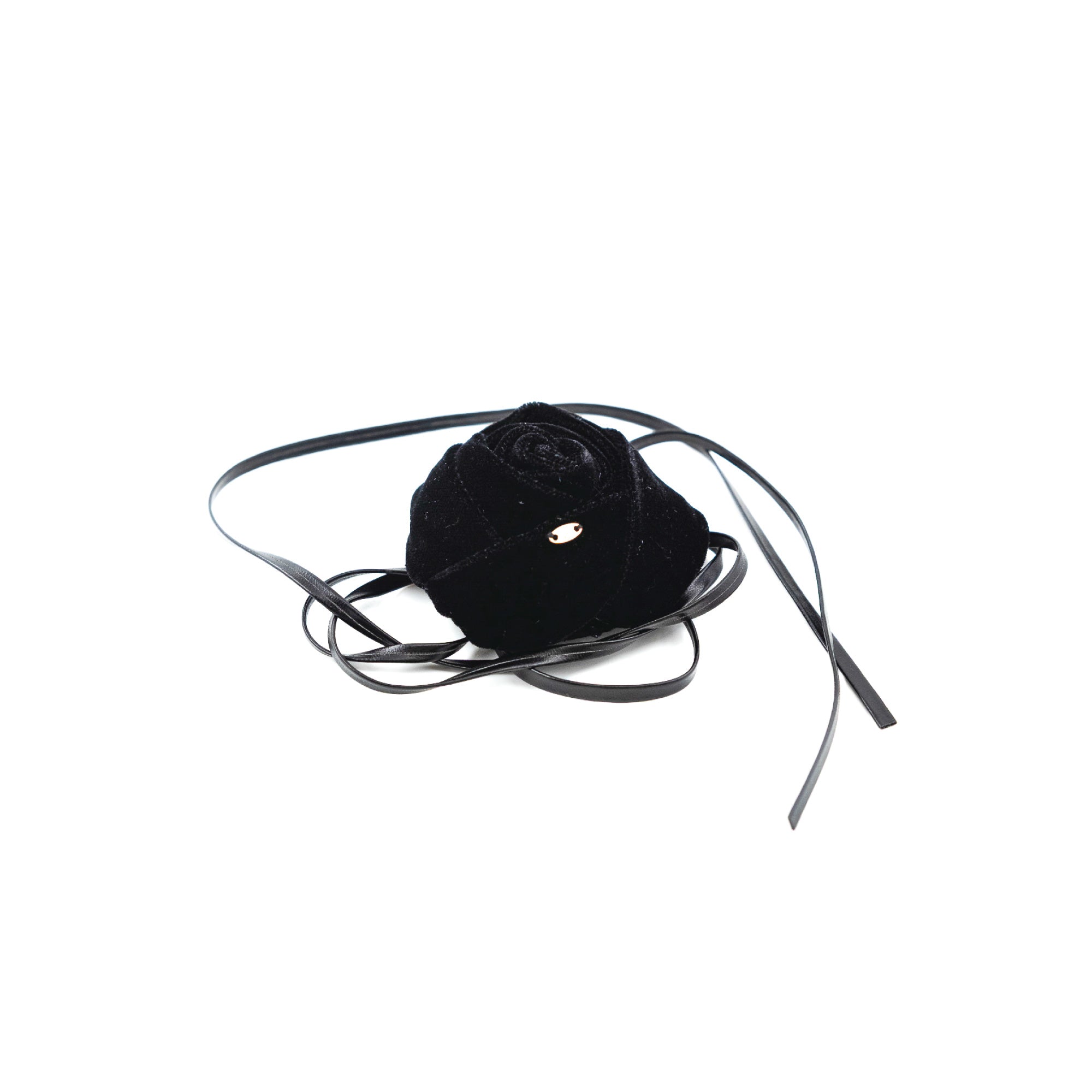 Noir Amélie Choker by Luna Wave with a black velvet rose and long ribbon tie detailing.