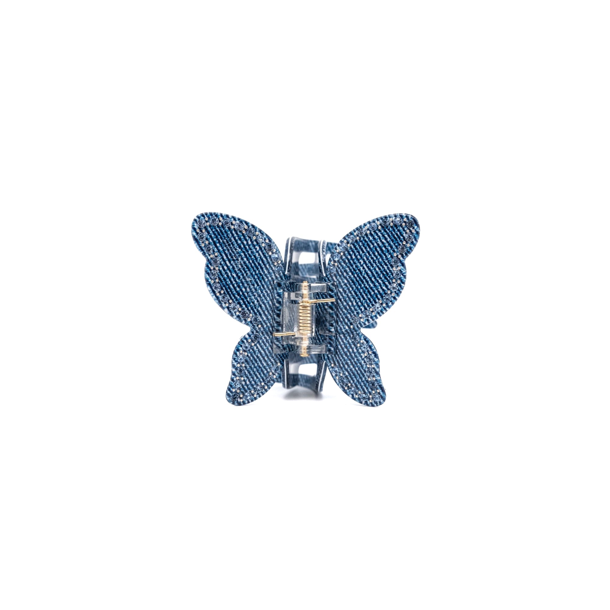 Denim Butterfly Claw by Luna Wave in denim-textured denim blue with a butterfly-shaped design.