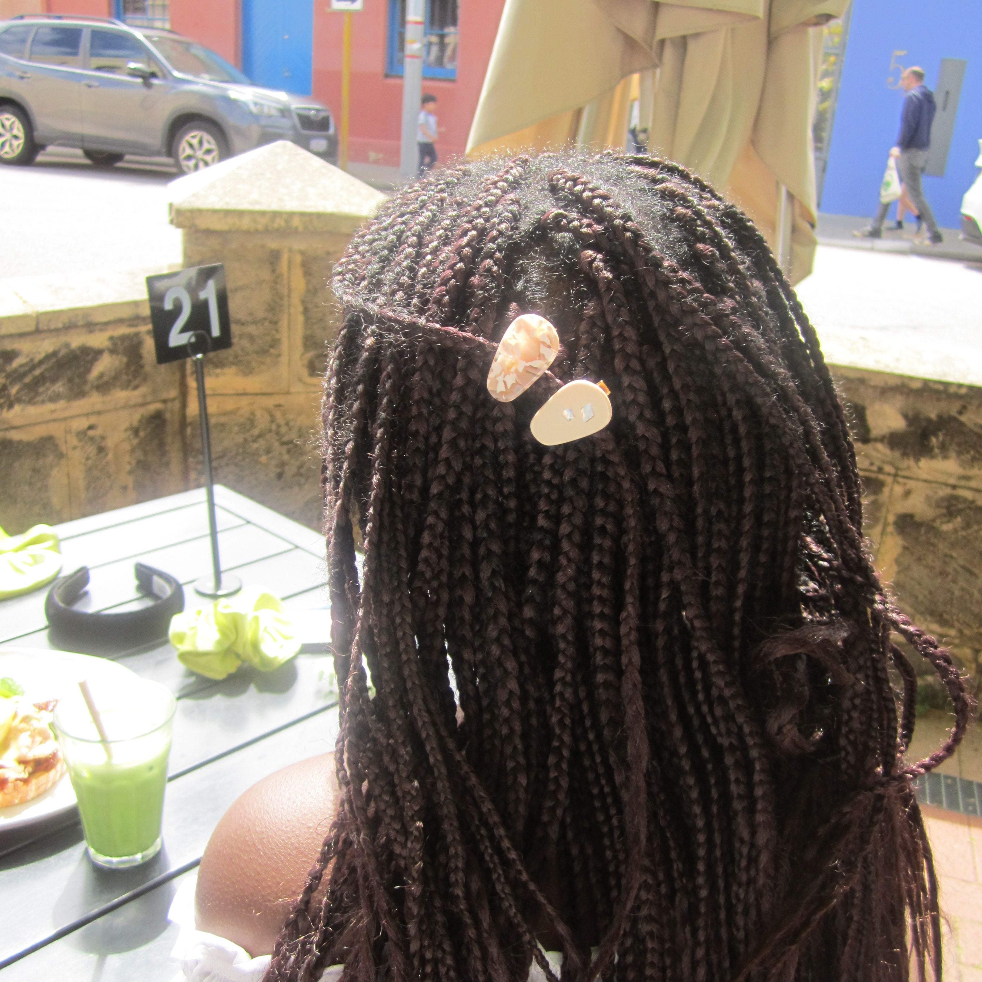 Luna wave model wearing coffee petite clip