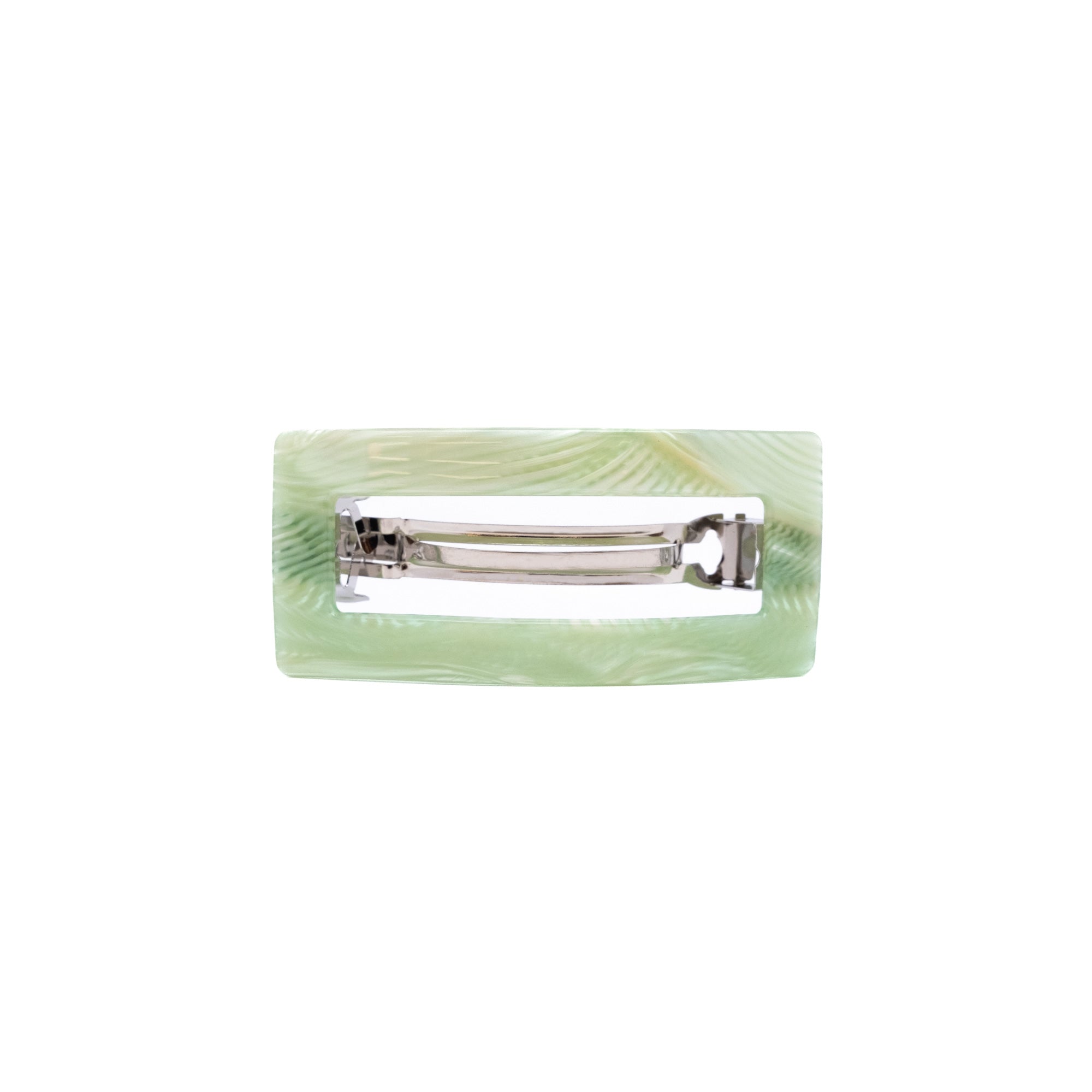 Jade Earth Barrette by Luna Wave in pale green biodegradable acetate with a smooth, minimal design.