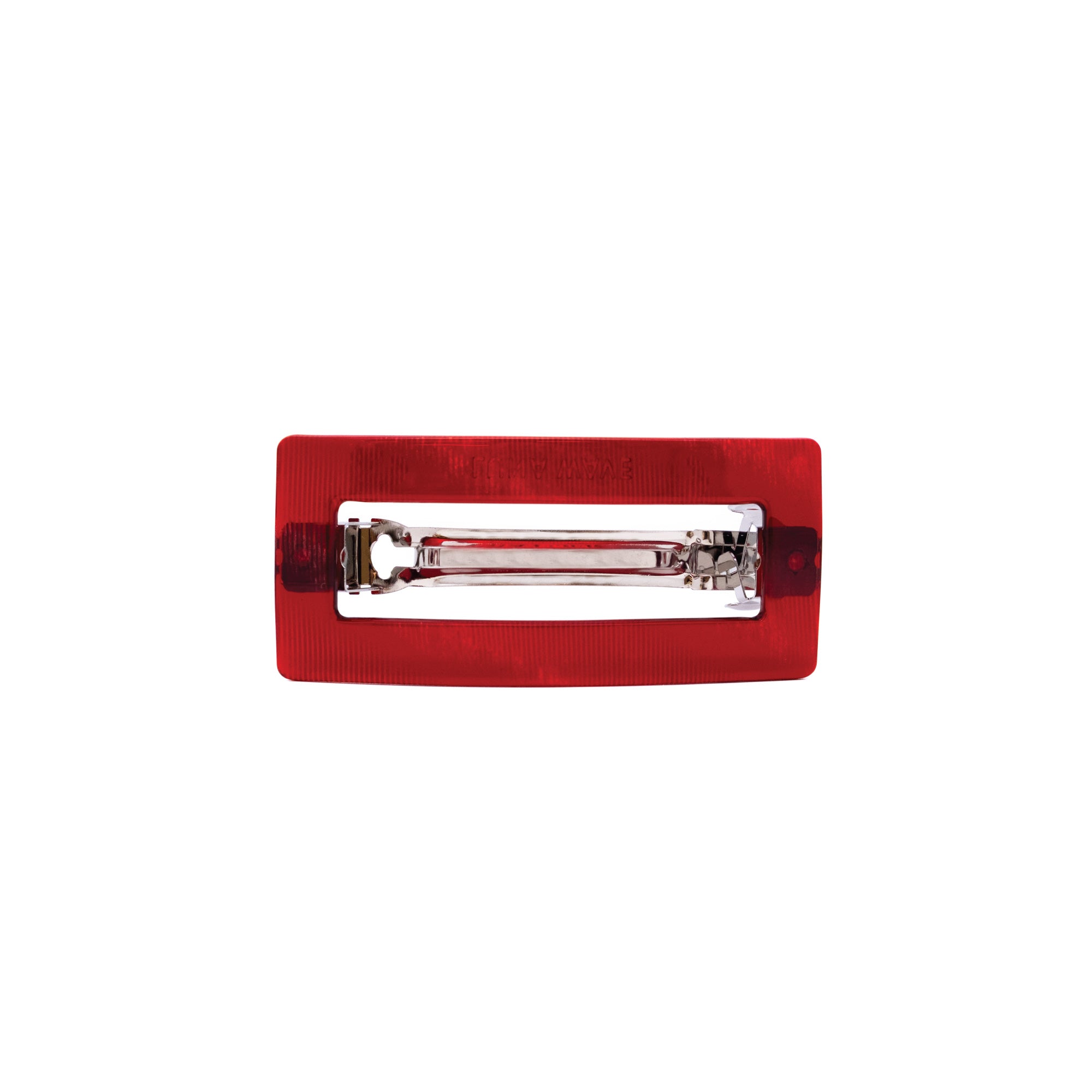 Ruby Earth Barrette by Luna Wave in coral red biodegradable acetate with a sleek barrette design.