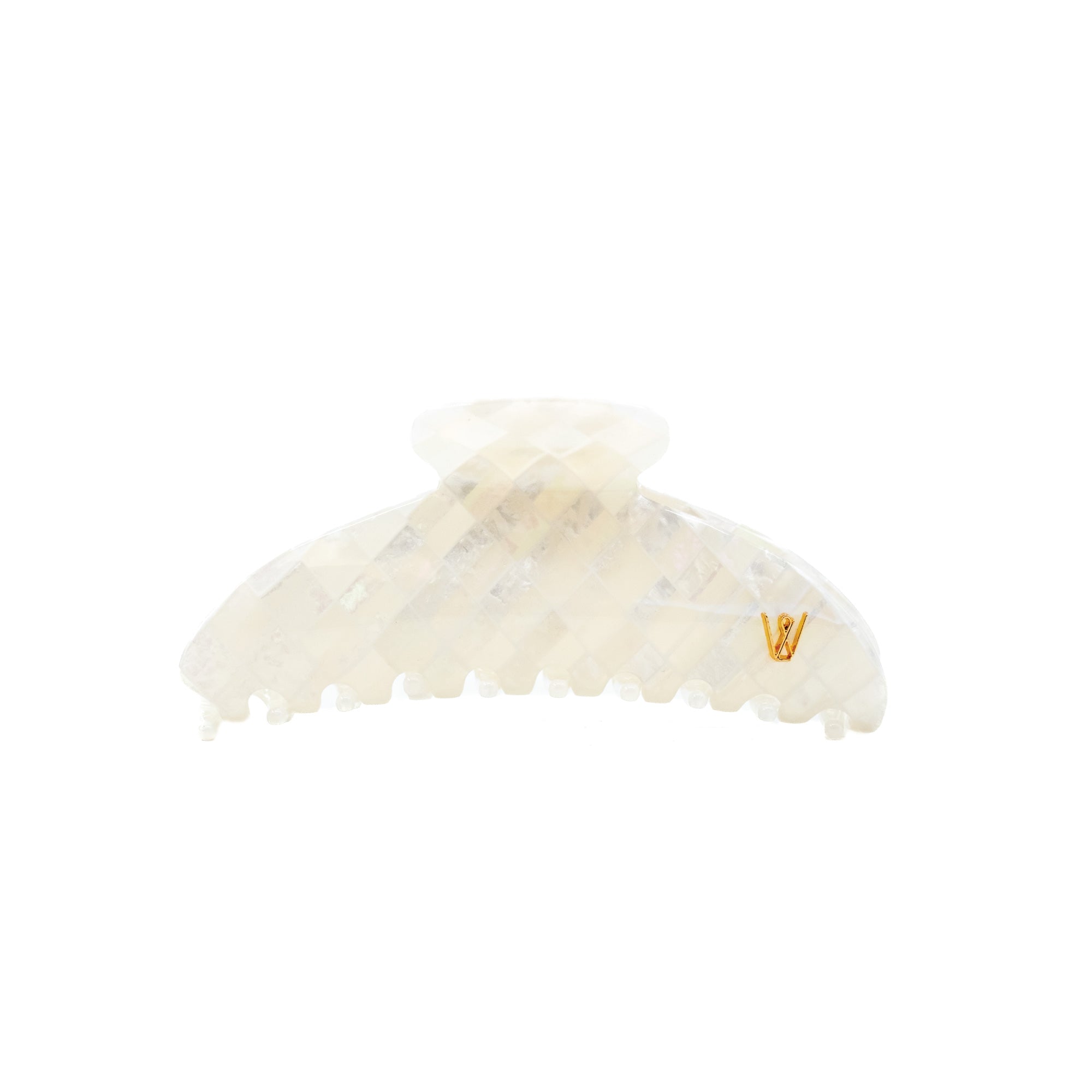 Oversized pearly white hair claw with opalescent finish by Luna Wave