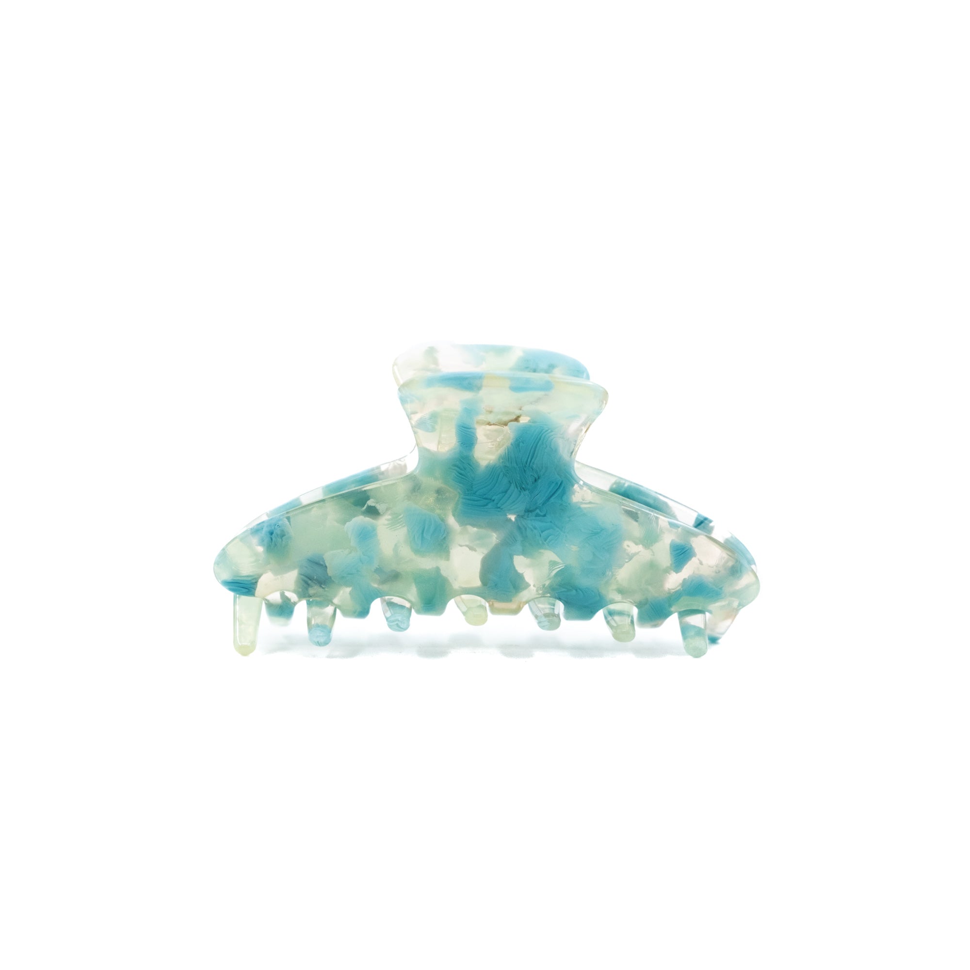 Eco-friendly acetate claw clip in aqua blue and seafoam green marbling