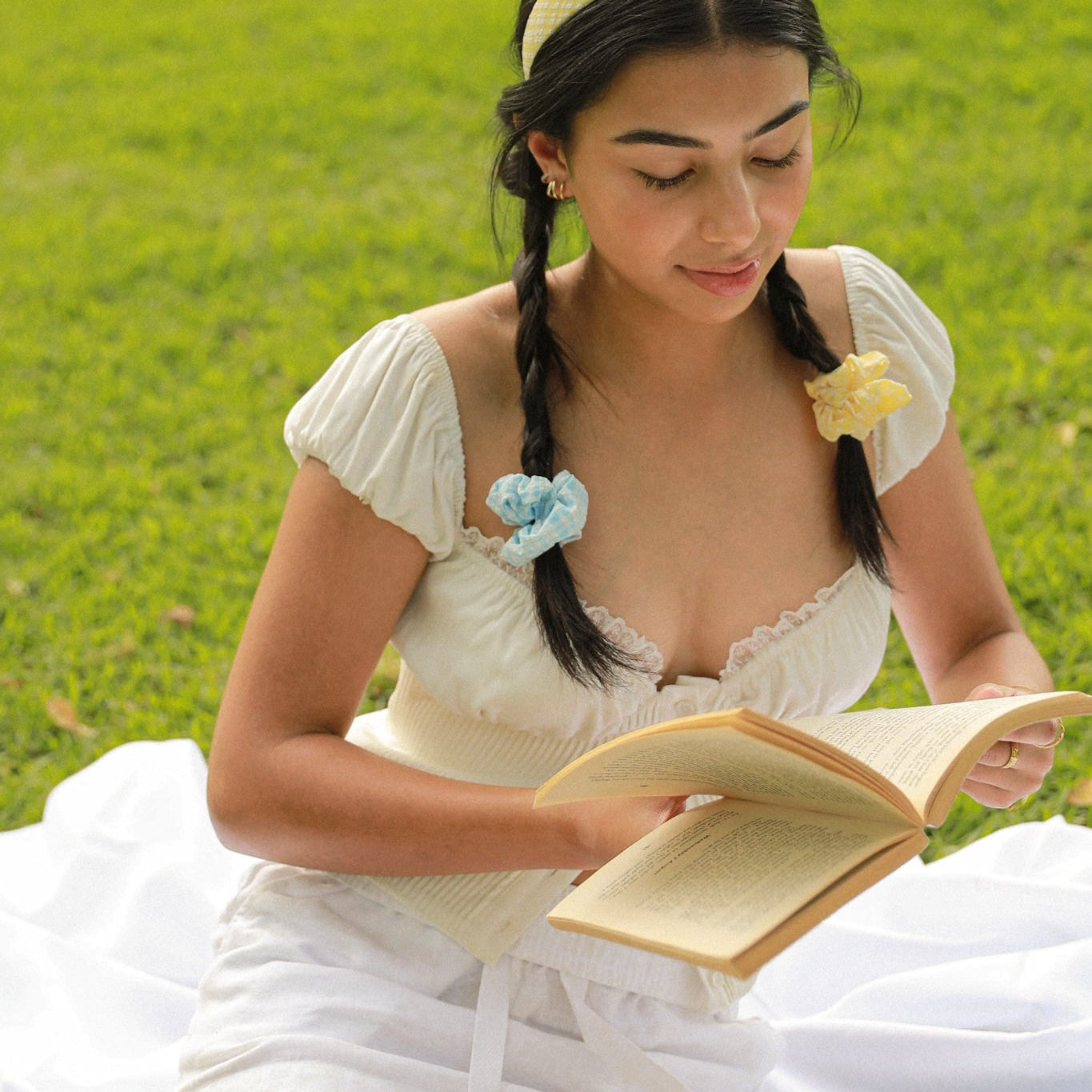 Lemon Gingham Scrunchie
