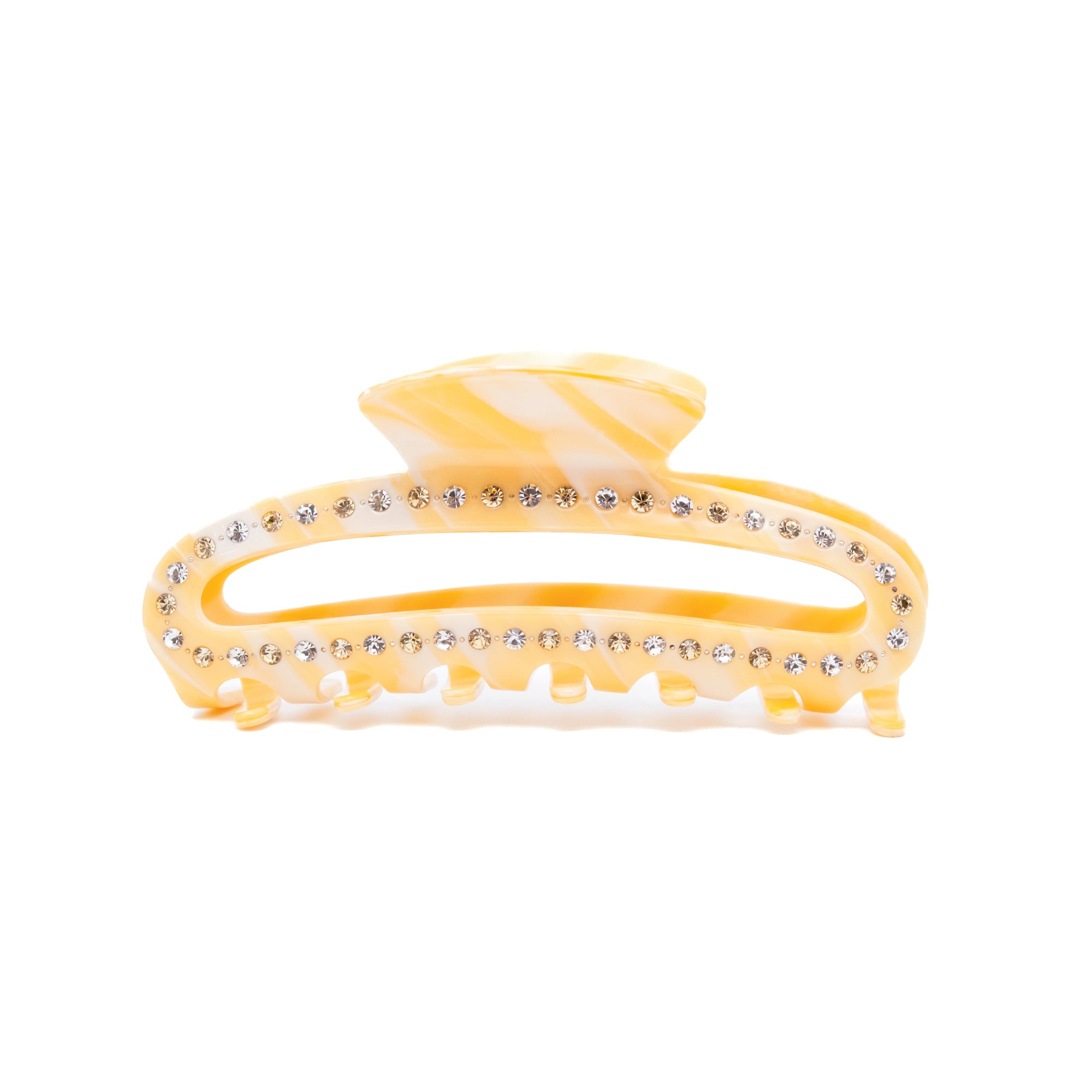 Butter Cloud Claw XL marbled yellow acetate claw clip with rhinestone details
