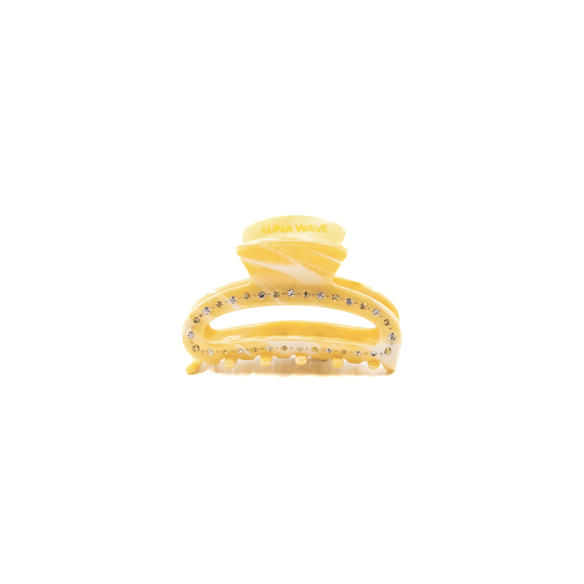 Butter Cloud Midi marbled butter yellow acetate claw clip with rhinestone details