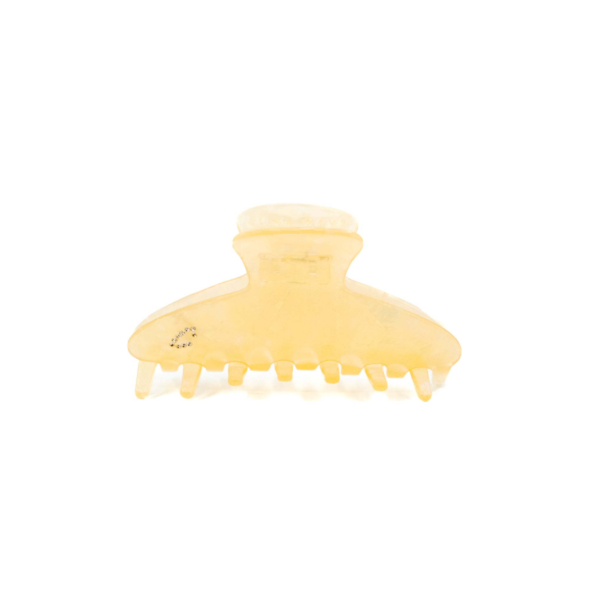 Yellow hair clip with C initial in rhinestone