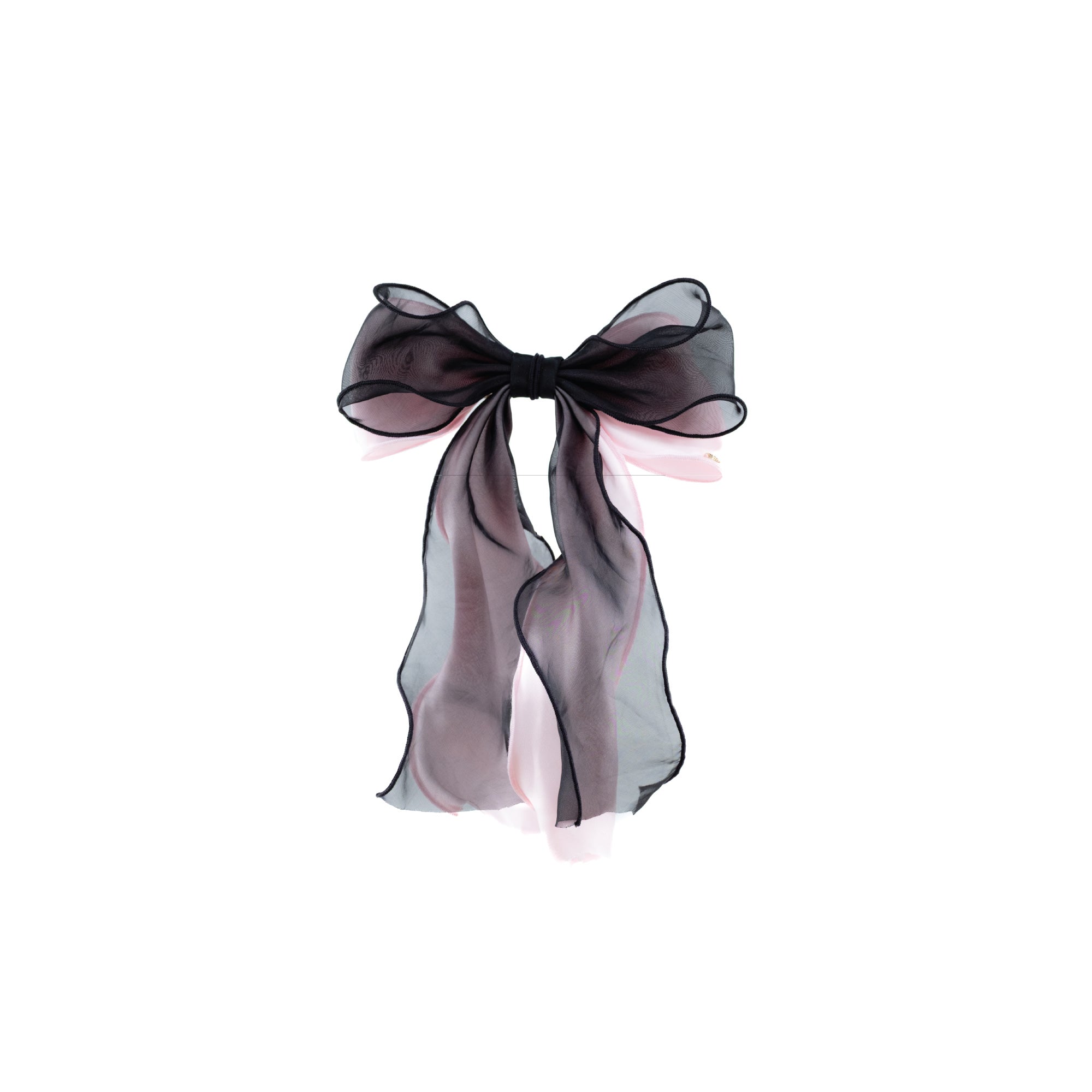 Chiffon bow barrette in blush pink and sheer black