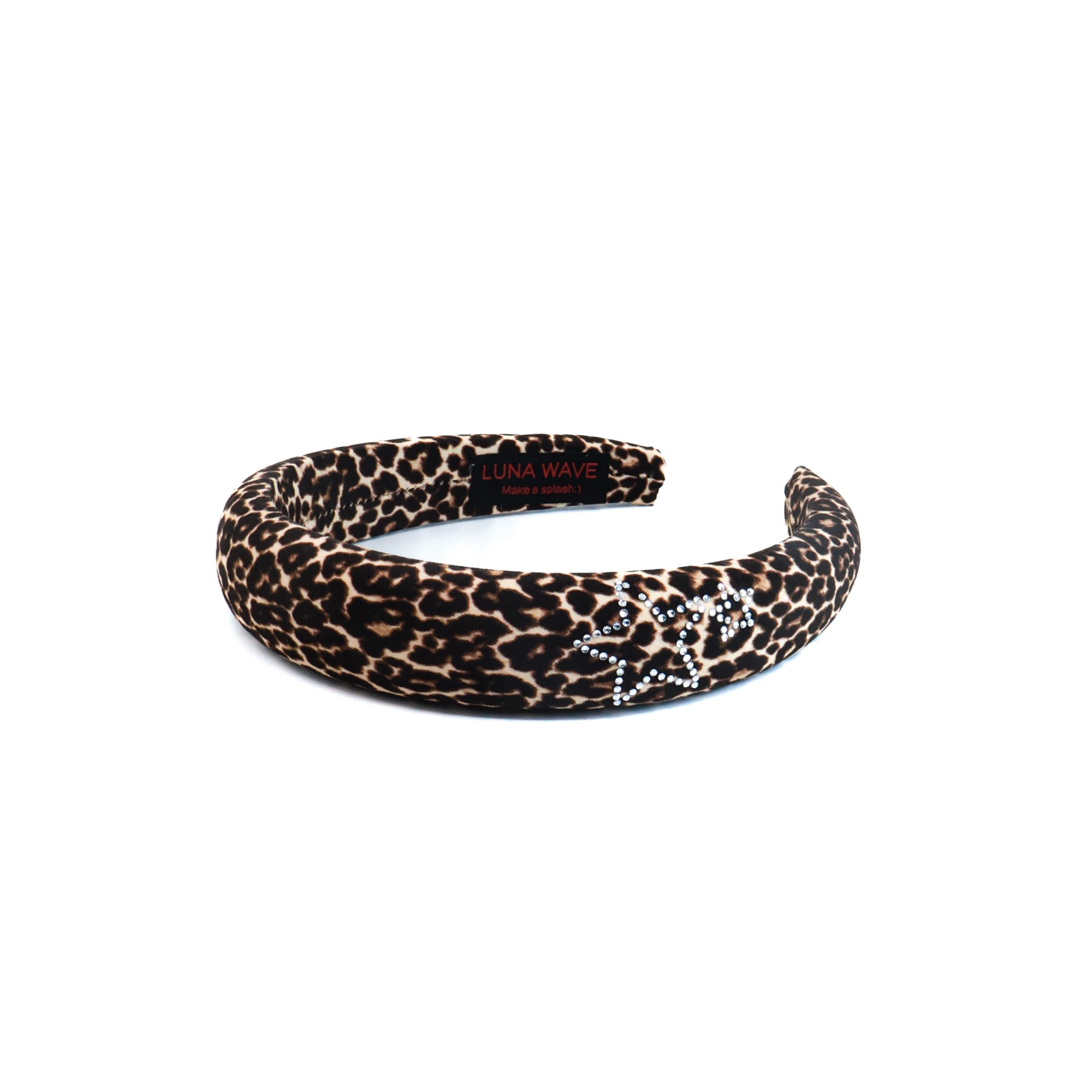 Leopard print padded headband with rhinestone star details by Luna Wave