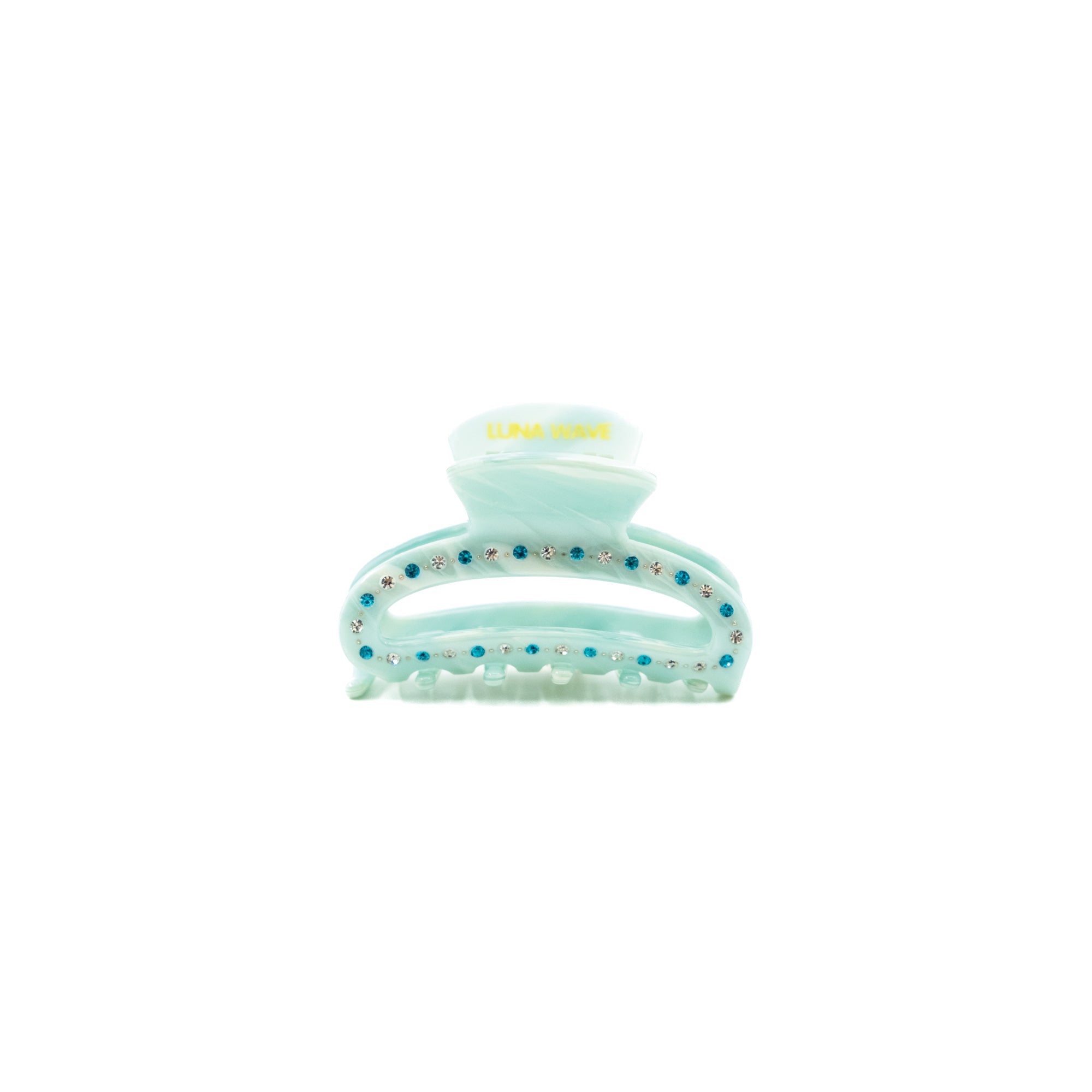 Ice Cloud Midi marbled ice blue acetate claw clip with rhinestone details