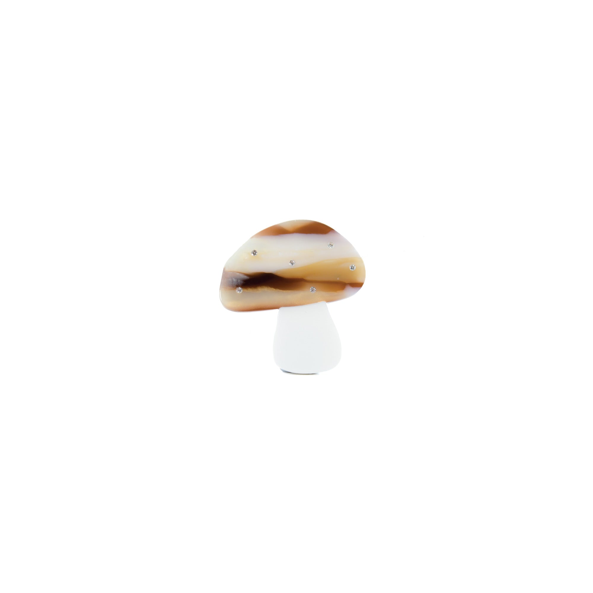 Creamy acetate hair clip featuring a marbled mushroom detail, shown on a white background.