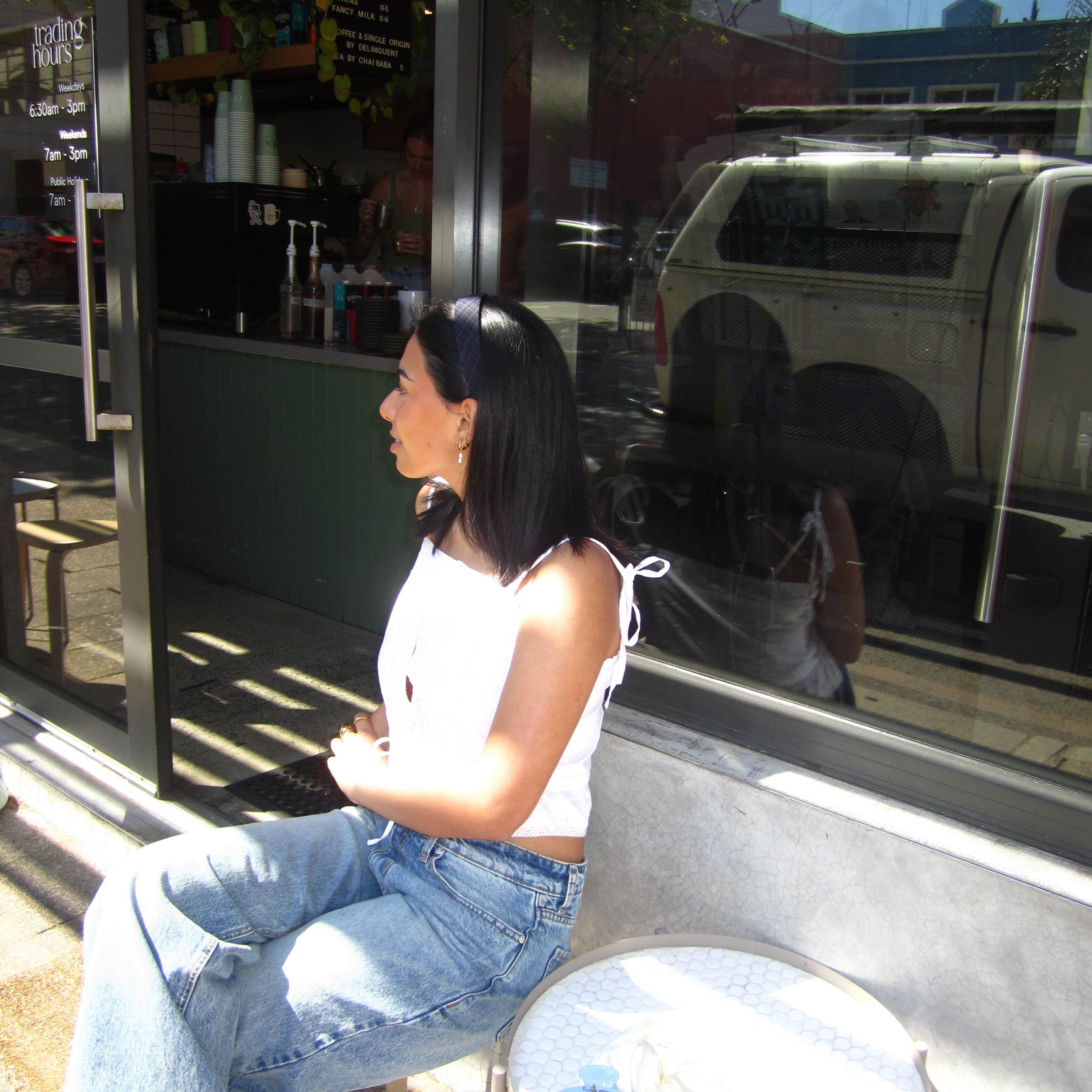 NAVY GINGHAM HEADBAND