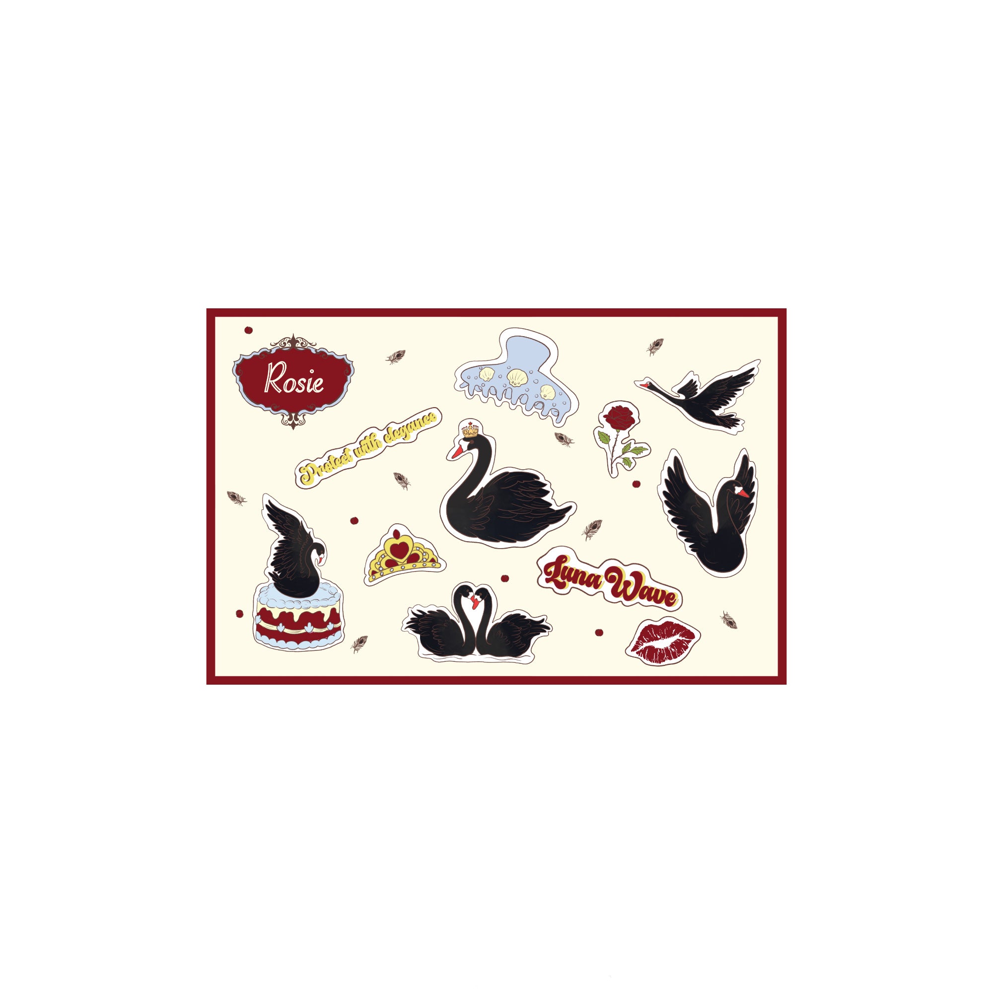 Luna Wave rosie vintage swan sticker for journals and planners
