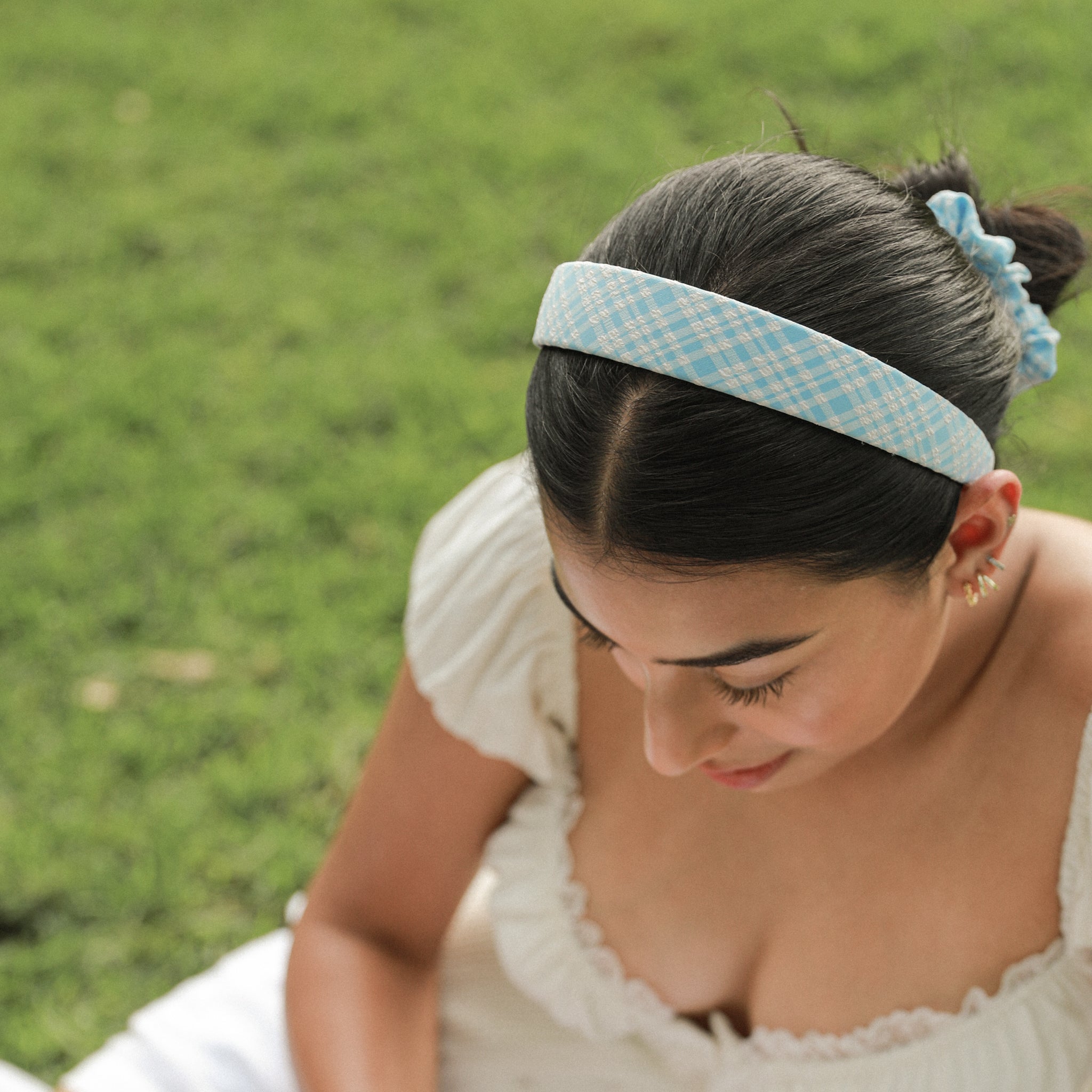 Sky Gingham Headband