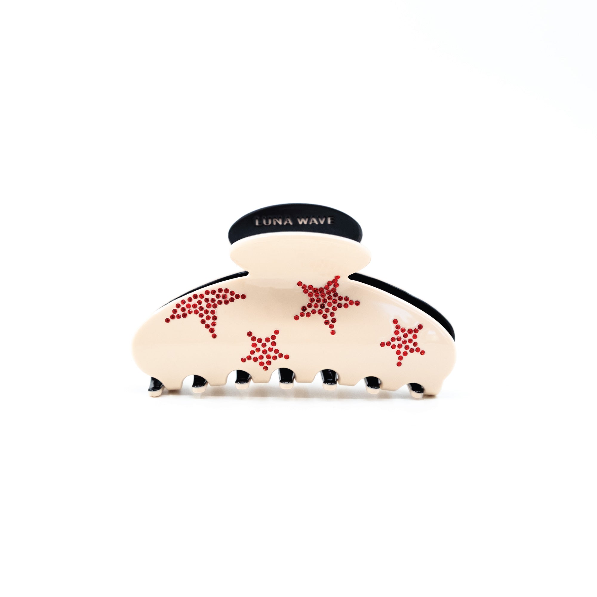 Eco-friendly acetate claw clip with red rhinestone star details
