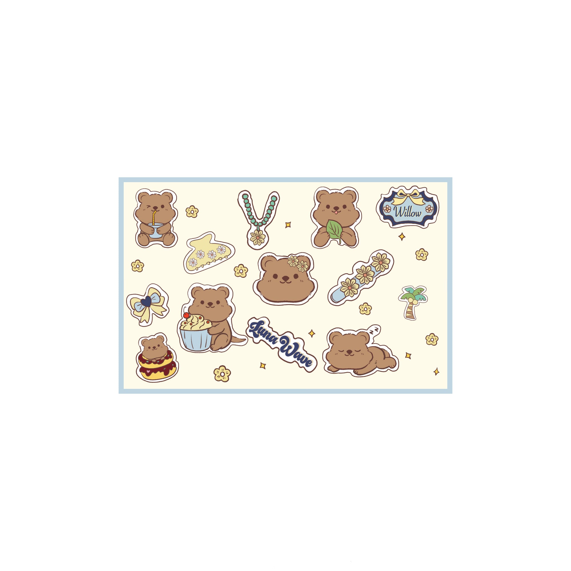 Luna Wave willow quokka pastel sticker for planners and journals