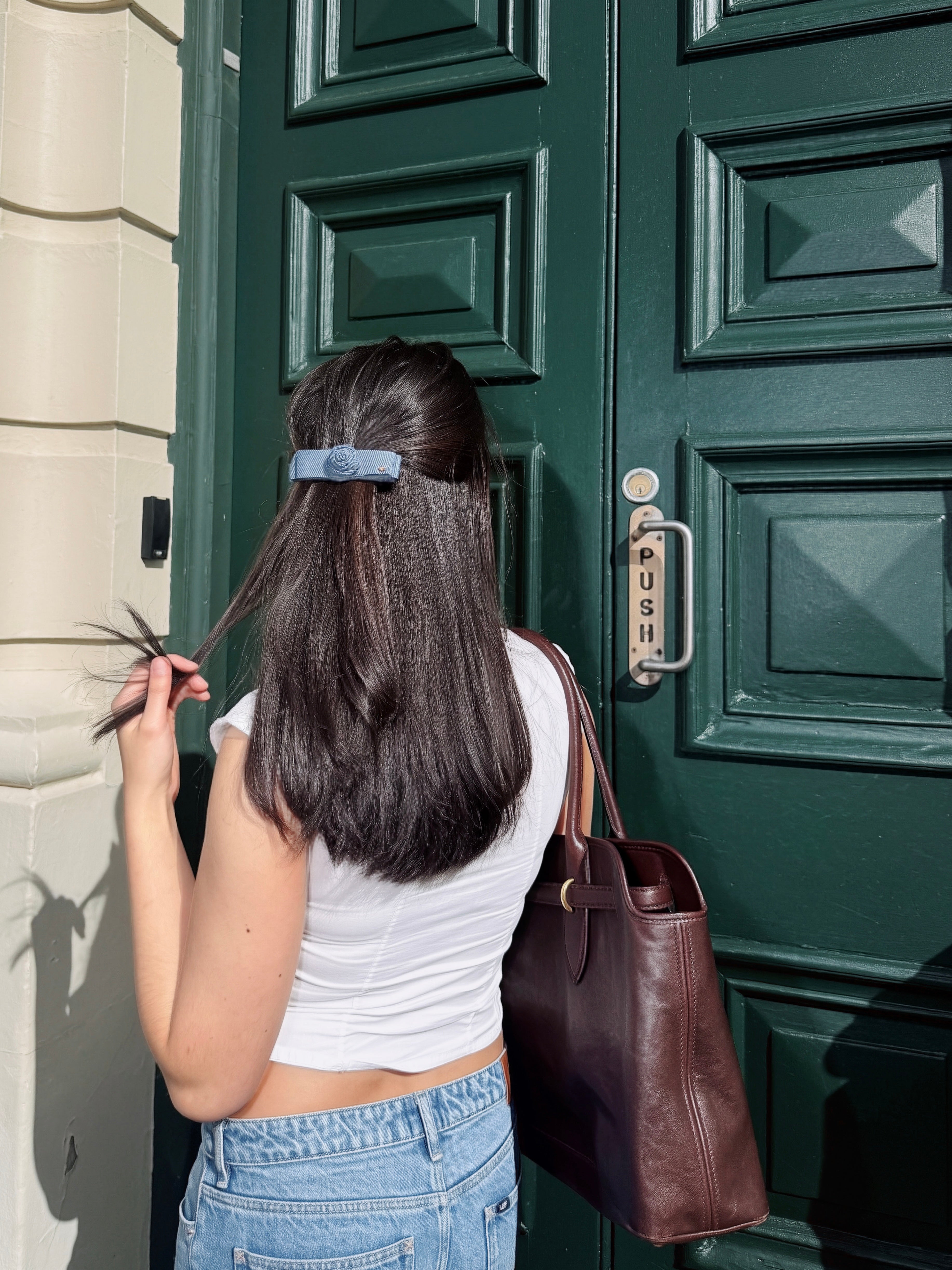 Denim Rose Barrette — Indigo Bloom