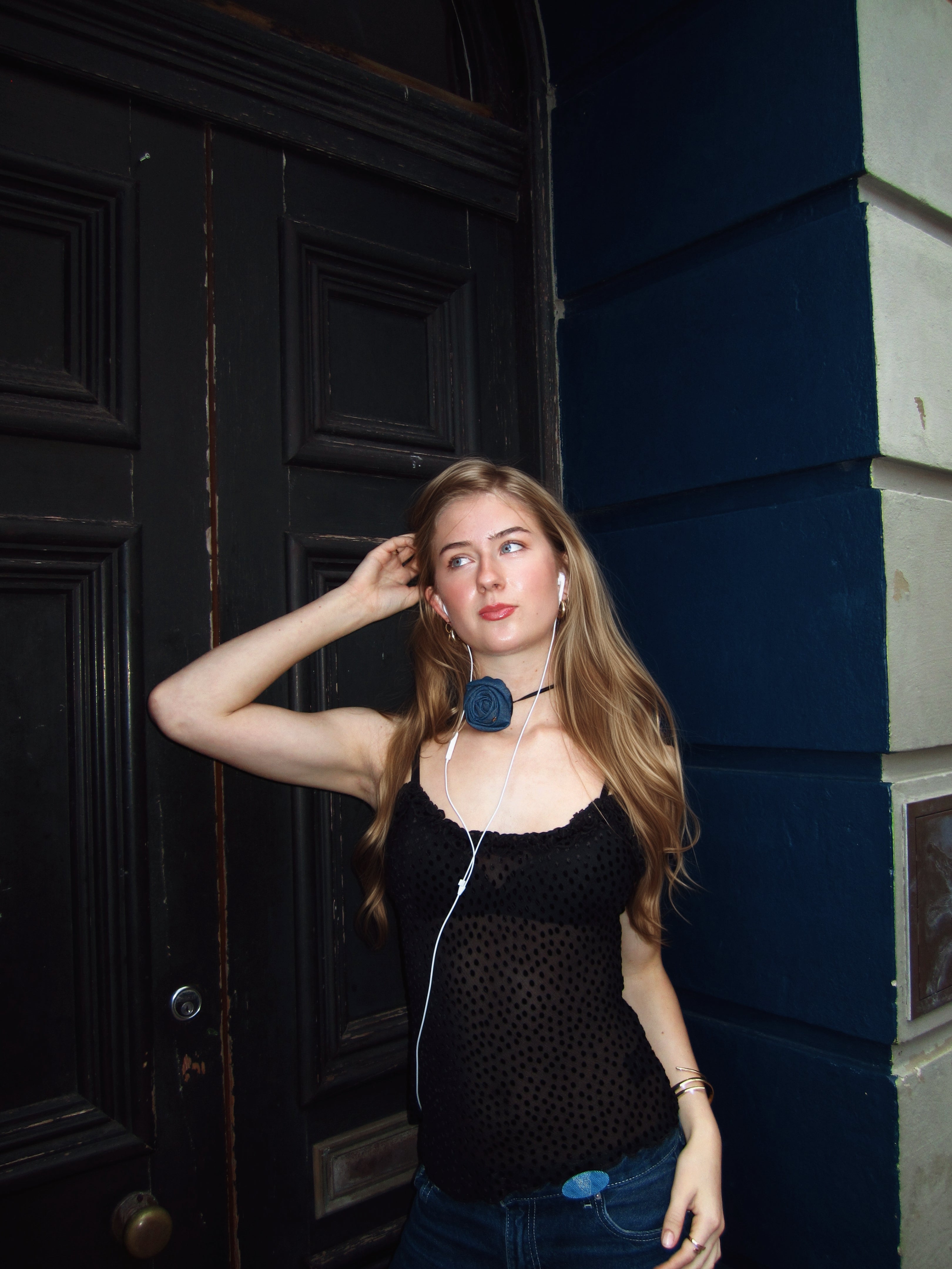 Denim Rose Choker— Indigo Bloom
